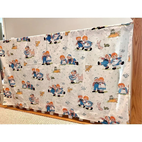 Vintage 1970s Raggedy Ann & Andy twin Flat Sheet Set Bobbs Merrill CO - Picture 2 of 8